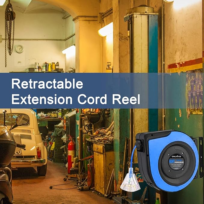 Retractable Extension Cord Reel, 65 Feet 12 AWG/3C SJTOW Heavy Duty Power Cord - Image 7