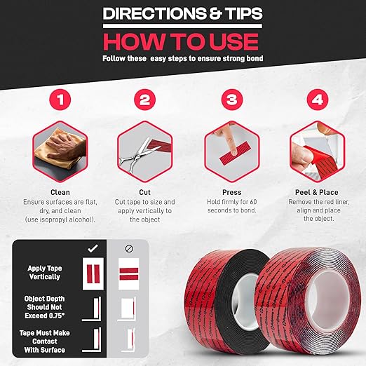 GripBond Clear Double Sided Tape, 4 Rolls, 1.2”x120” – Clear Mounting Tape - Image 5