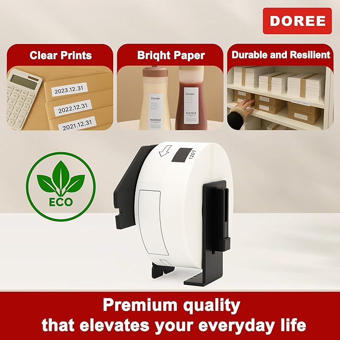 DOREE 10 Rolls DK1201 Die-Cut Standard Address Labels 1.14"x3.5" Black on White - Image 5