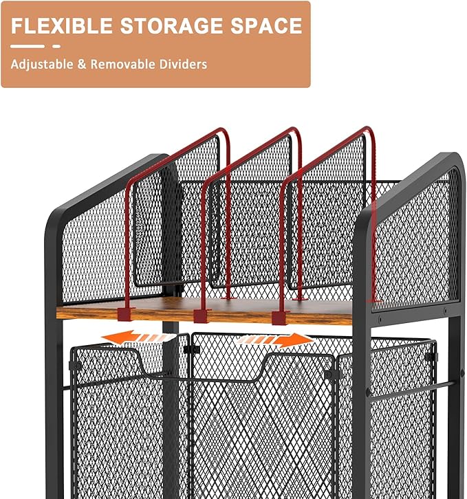 Rolling File Cabinet with Adjustable Dividers, Vertical Filing Cabinet with - Image 4