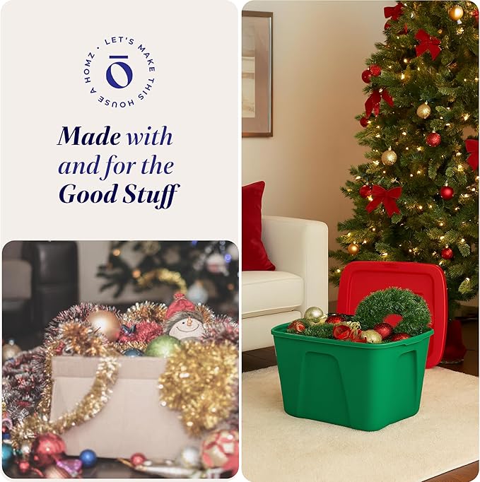 HOMZ 4-Pack Molded Bin, Holiday Storage Containers w/ Lids, 18 Gal, Gift Wraps - Image 6