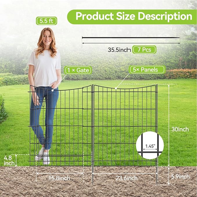 INJOPEXI Garden Fence 6 Panels 11.8ft×30in Decorative Garden Fences Outdoor - Image 2