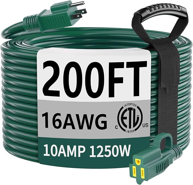 HUANCHAIN Indoor Outdoor Green Extension Cord 200 ft Waterproof, 16/3 Gauge by huanchain