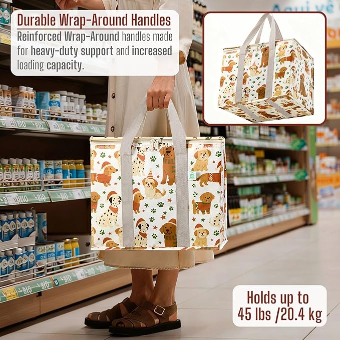 VENO 2 Pack Christmas Cooler Bag Insulated Reusable Grocery Shopping Bag - Image 5