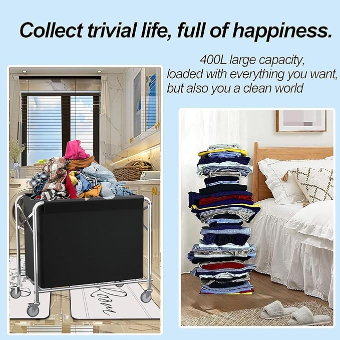 Commercial Laundry Cart with Wheels Heavy Duty Collapsible Laundry Baskets 12 - Image 3