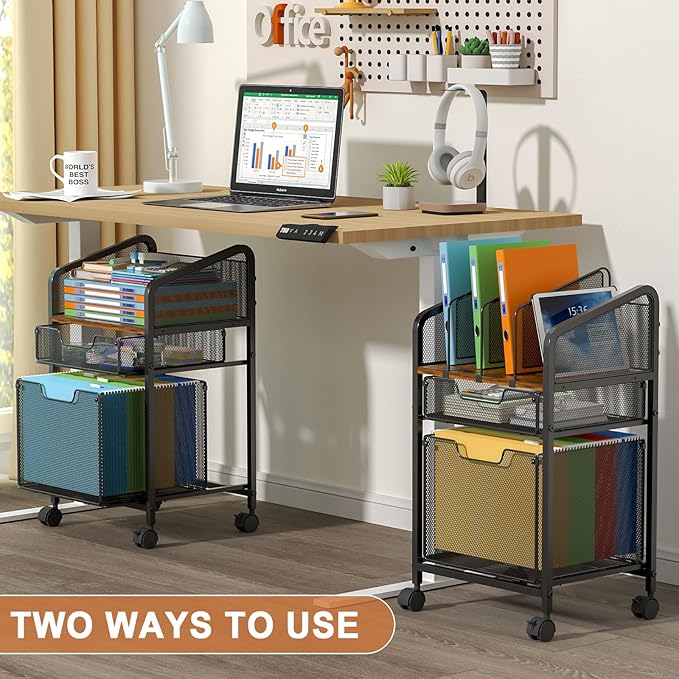 Rolling File Cabinet with Adjustable Dividers, Mobile Filing Cabinet with 2 - Image 7