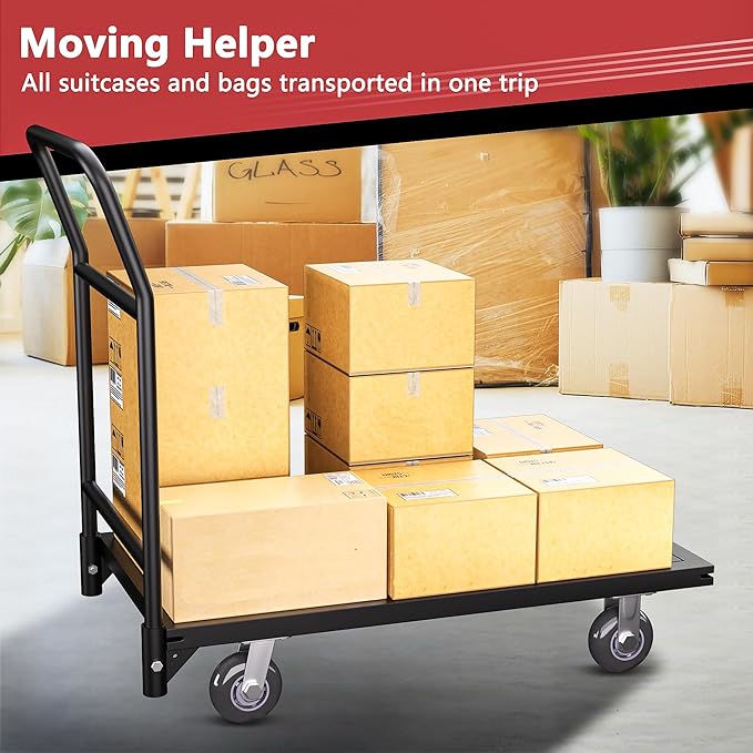 Platform Truck, 2100 lbs Load Bearing Carbon-Steel Heavy Duty Cart, 47.24" - Image 7