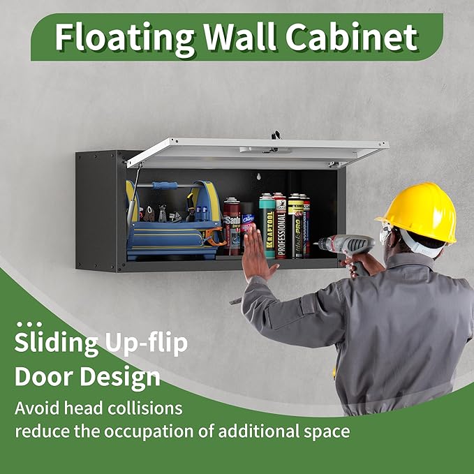 Metal Wall Cabinet with Up-flip Door, Heavy Duty Garage Wall Mounted Storage - Image 5