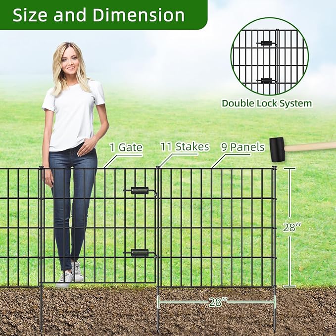 Metal Garden Fence 28in x 23.3ft, 1 Gate + 9 Panels Dog Fence Border Fences - Image 3