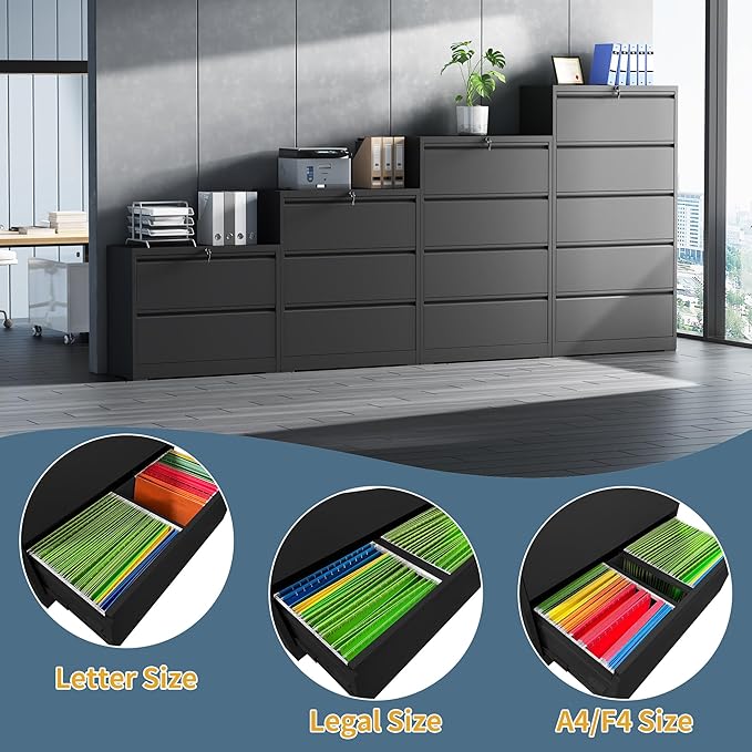 5 Drawer File Cabinet with Lock, Lateral Filing Cabinets, Metal Storage Filing - Image 9