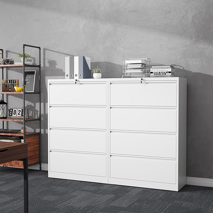 4 Drawer File Cabinet with Lock, Lateral Filing Cabinets, Metal Storage Filing - Image 8
