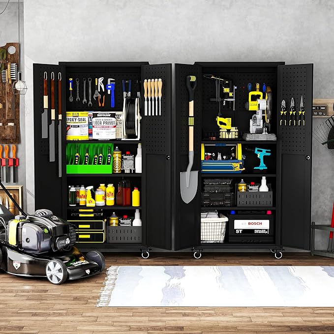 71'' Garage Storage Cabinet on Wheels Black Metal Tool Cabinets - Image 7