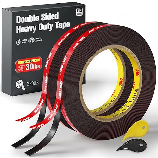 2 Pack Double Sided Heavy Duty Tape, Made of 3M VHB Tape, 16.5 FT × 0.39 IN by WALLQMER