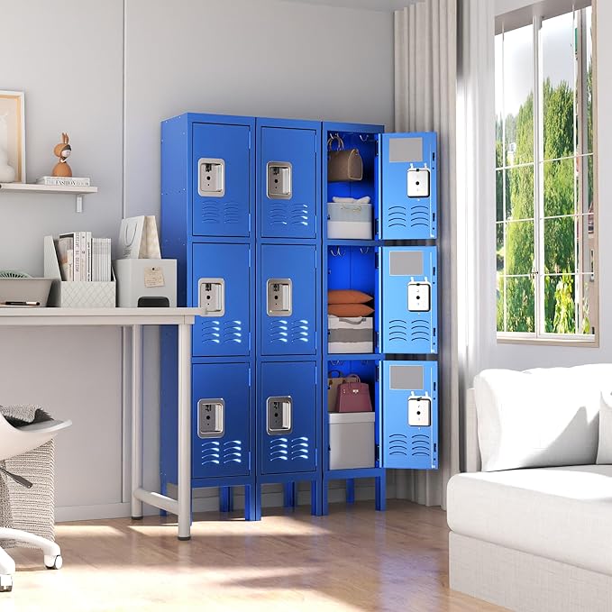 3 Tier Metal Lockers for Employees 66" Blue Storage Locker - Image 5