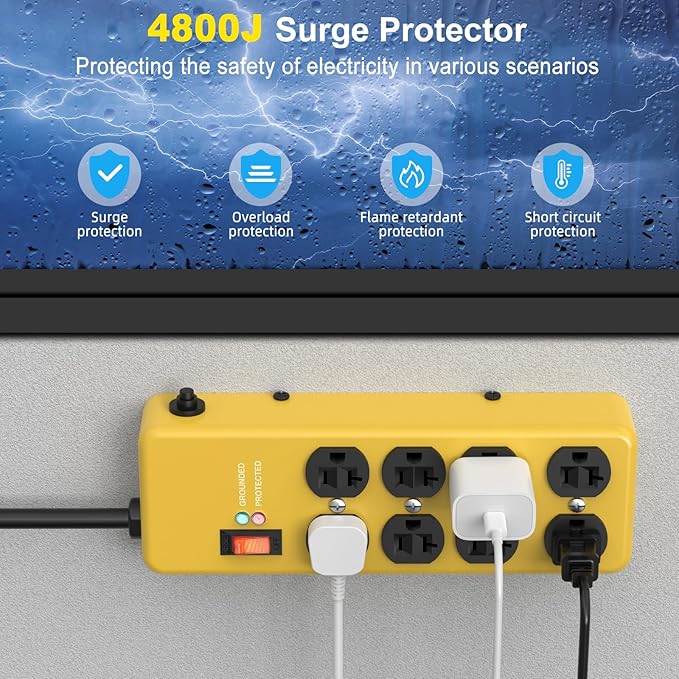 Heavy Duty Power Strip 20 amp, Metal 8 Outlet Power Strip, Wall Mount Surge - Image 3