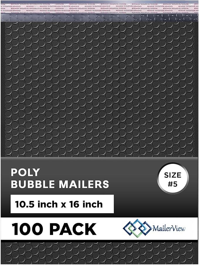 Black 10.5x16 Inch Large Poly Bubble Mailers #5 | Padded Envelopes by MAILERVIEW