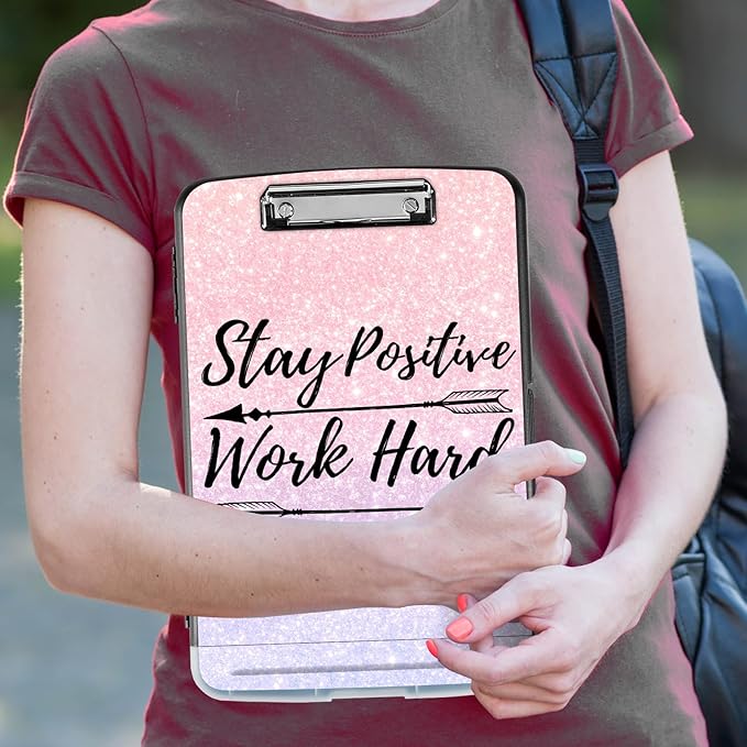 Pink Glitter Clipboard with Storage & Pen Holder - Image 5