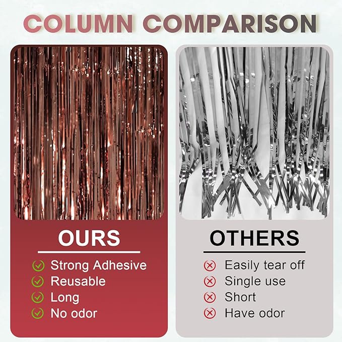 3 Pack 3.3 x 8.2 ft Brown Foil Fringe Backdrop Curtains, Tinsel Streamers Party - Image 3