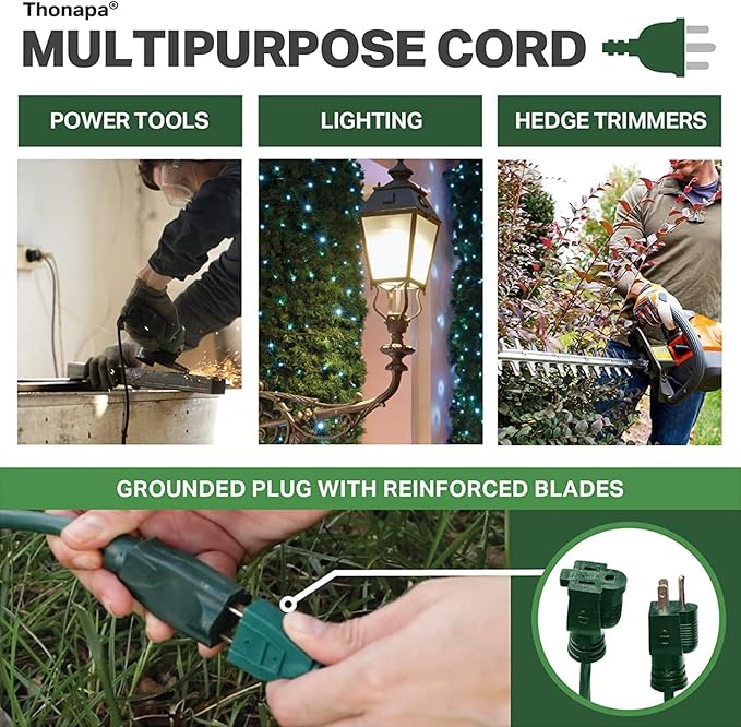 13 Amp Outdoor Extension Cord 10 ft, 16/3 SJTW 10ft Green Extension Cord 3 Prong - Image 6