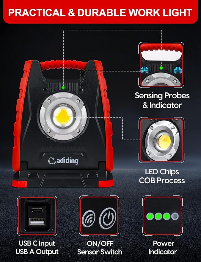 Adiding 4400mAh Rechargeable LED Work Light, Portable Flood Light Underhood - Image 2