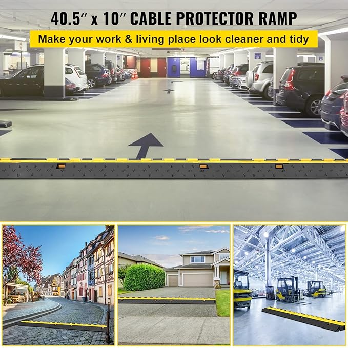 VEVOR 5 Pack Rubber Cable Protector Ramp 2 Channel Heavy Duty 66, 000 lbs Load - Image 2