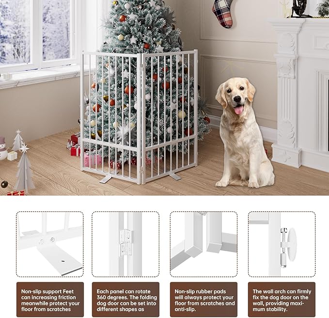 2 Panels Full Metal Freestanding Dog Gates, 40” W x 36” H Folding Pet Gate Fence - Image 5