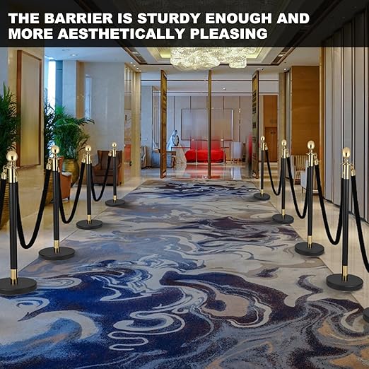 6PCS Black Gold Stanchions, Stanchions and Velvet Ropes 4PCS, Crowd Control - Image 3