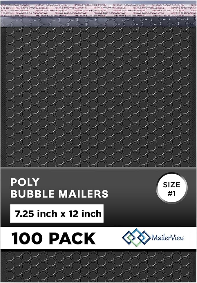 Black Poly Bubble Mailers 7.25x12 inch #1 | Self Seal Padded Envelopes | by MAILERVIEW