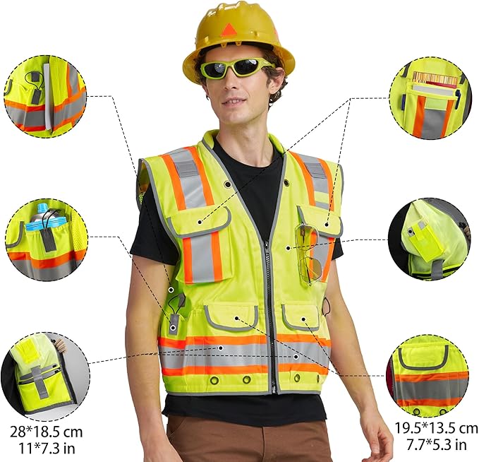 AYKRM Heavy Woven cotton High Vis Reflective work construction safety vest - Image 2