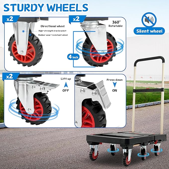 Heavy Duty 500lbs Capacity Hand Truck Collapsible Cart w/Brake Wheel, - Image 5