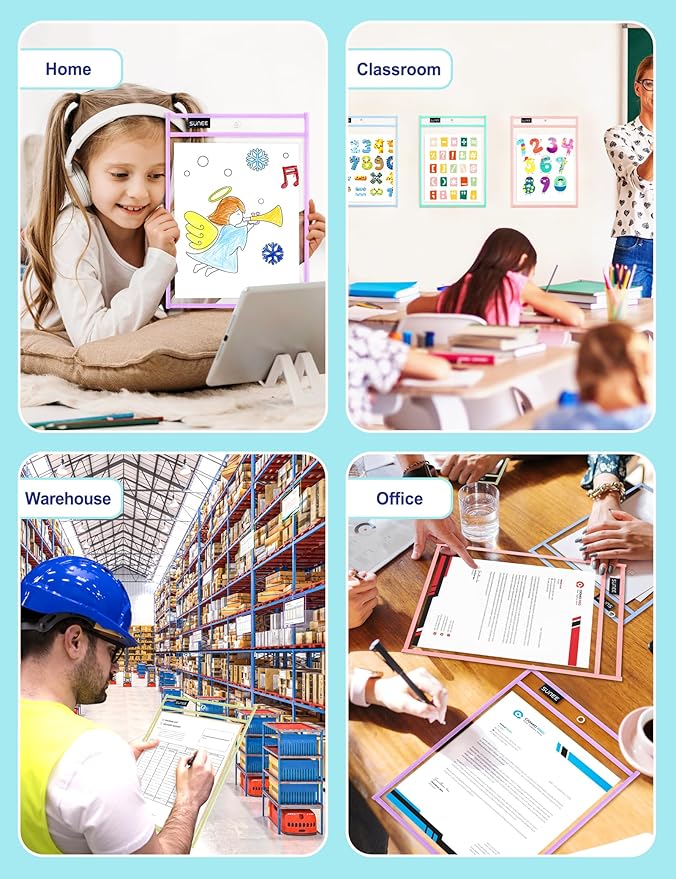SUNEE 6 Packs Oversized Reusable Dry Erase Pocket Sleeves - Image 7