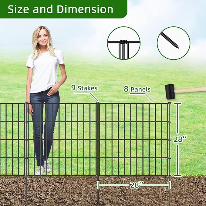 Metal Garden Fence 28in x 18.7ft, 8 Panels + 9 Stakes Dog Fence Border Fence - Image 3