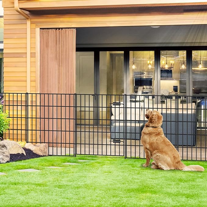 Metal Garden Fence with Gate 33.3in x 23.3ft, 1 Gate + 9 Panels Dog Fence - Image 5