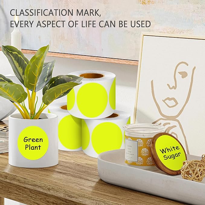 PARLAIM 3" Diameter Round Fluorescent Yellow Color Coding Sticker, 4 Rolls - Image 5