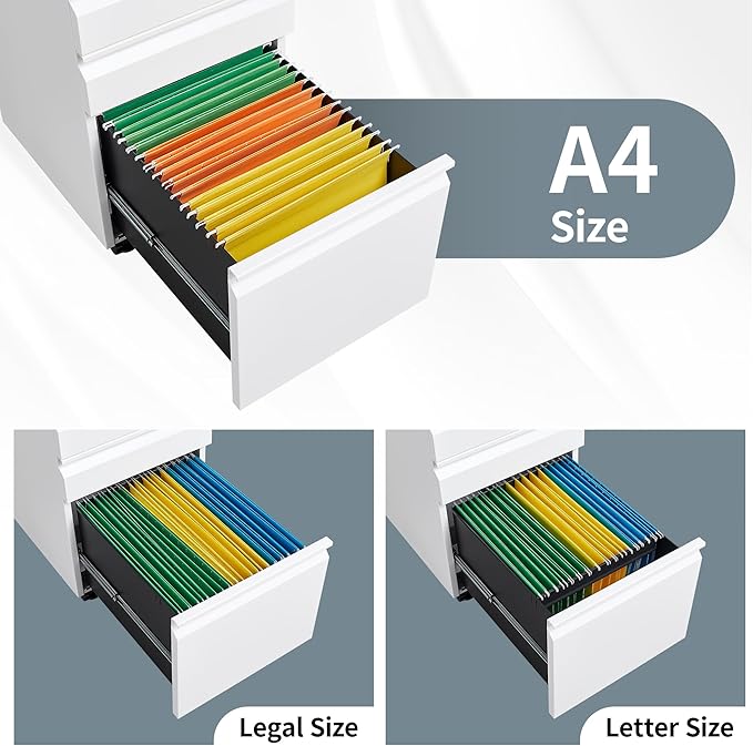 Mobile File Cabinet for Home Office, Lockable 3 Drawer Filing Cabinet - Image 8