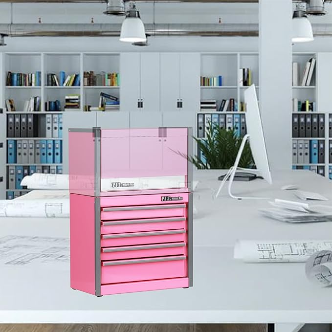 P.I.T. Mini Pink Tool Box, Portable 5-Drawer Micro Roll Cab Steel Tool Box - Image 8
