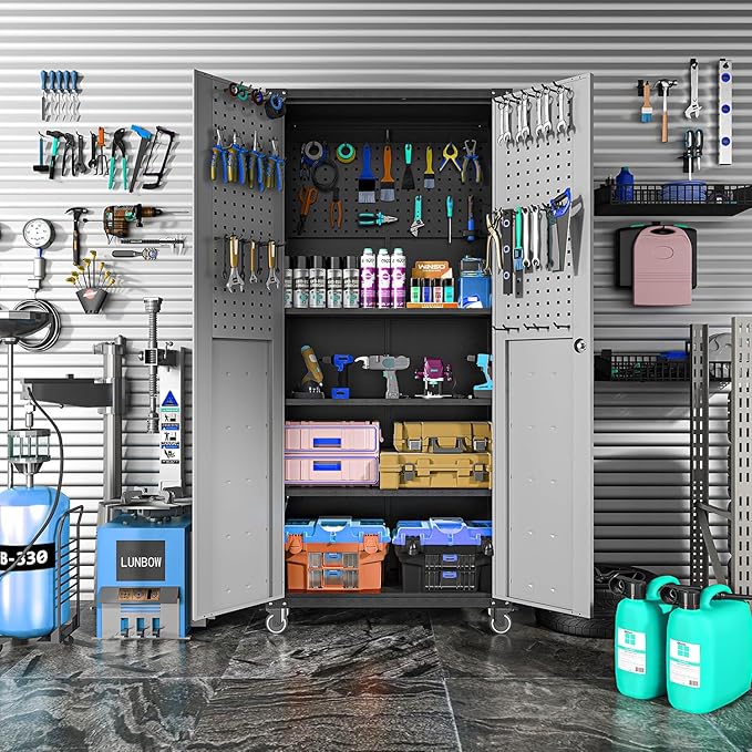 Metal Garage Storage Cabinet on Wheels, Lockable Rolling Tool Cabinet - Image 2