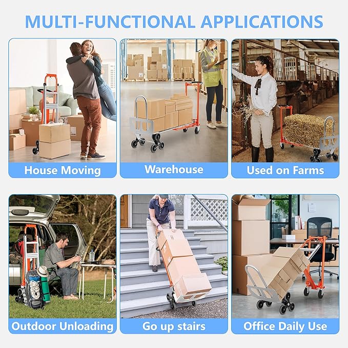 4 in 1 Industrial Convertible Stair Climbing Cart 1000 LBS Capacity, Heavy Duty - Image 7