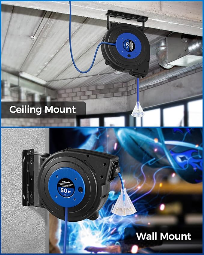 Retractable Extension Cord Reel, 50 FT Heavy Duty Power Cord, 14AWG/3C SJTOW - Image 7
