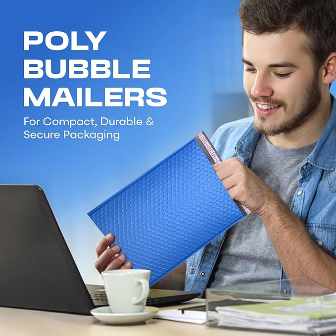Royal Blue Small Poly Bubble Mailers 6x10 inch #0 | Self Seal Padded Envelopes - Image 5