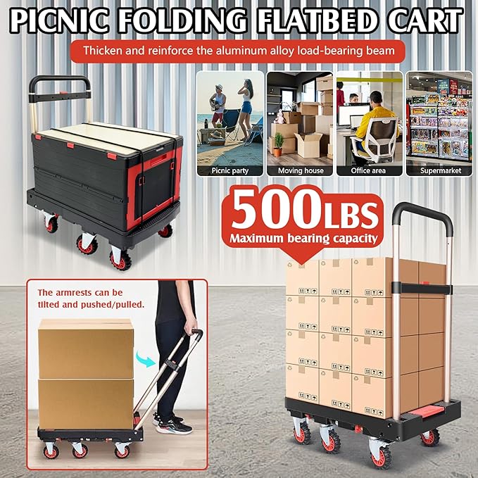 Collapsible Hand Truck w/Foldable Basket & Brake Wheel, Retractable Platform & - Image 4