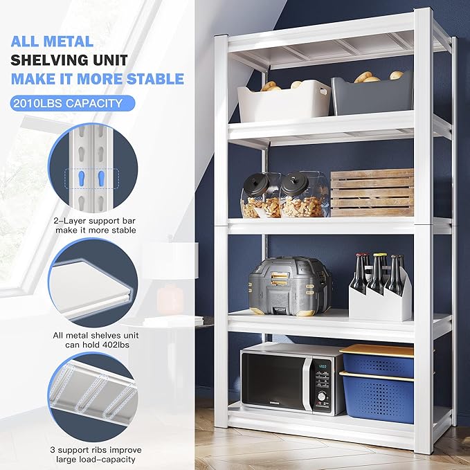 Raybee 72''H Garage Shelving Heavy Duty Storage Shelves Load 2010LBS Adjustable - Image 8