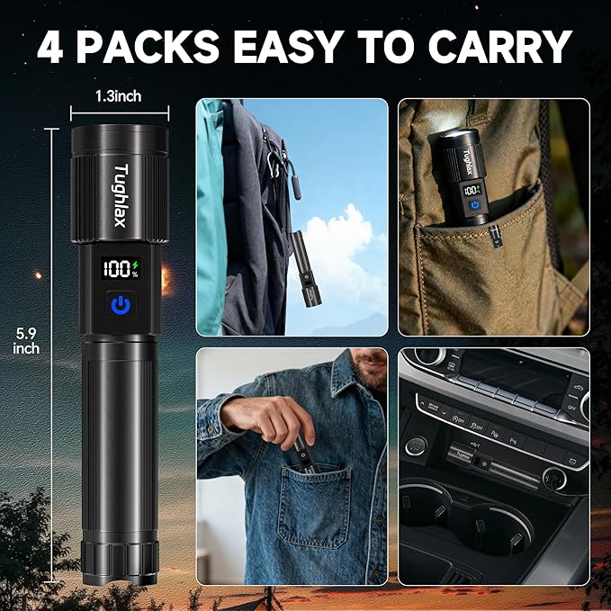 4Pack Rechargeable Flashlights High Lumens 9900LX, LED Flashlight Rechargeable - Image 9