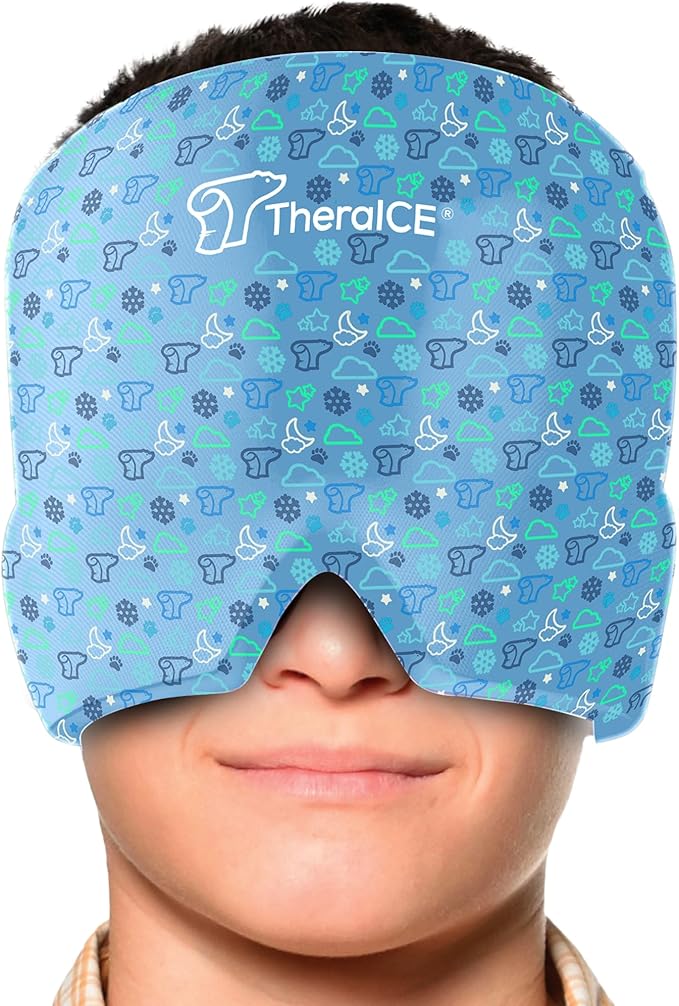 TheraICE Migraine Relief Cap Junior, Soothing Headache Boo Boo Ice Pack Mask by TheraICERx