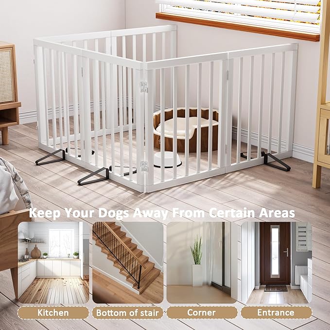 Wooden Dog Gate Freestanding Foldable 6 Panel Pet Gates Extra Wide Dog Gates - Image 3