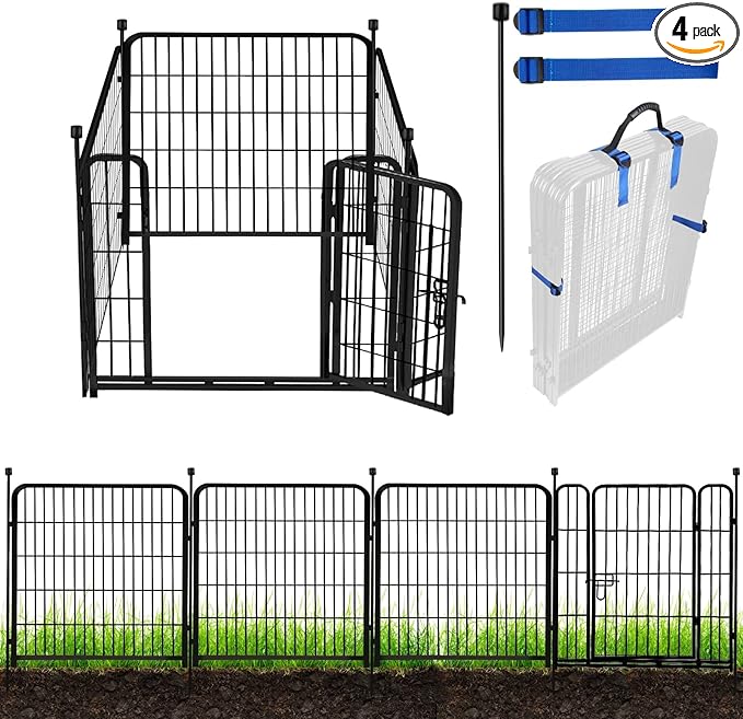 ADAVIN 32 in Garden Fences and Borders, 1 Gate+3 Panels Dog Fence Outdoor by ADAVIN