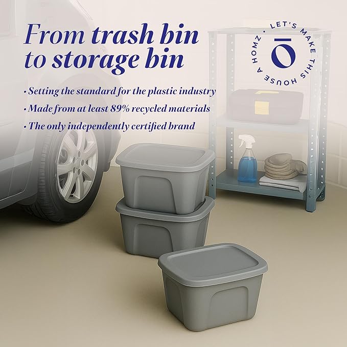 HOMZ 4-Pack Durable Molded Bin, Plastic Storage Containers w/Lids, 10 Gallon - Image 7