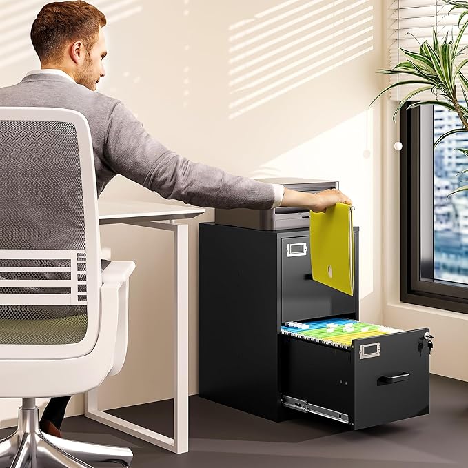 2 Drawer File Cabinet with Lock Vertical Filing Storage Cabinet Office Home - Image 2