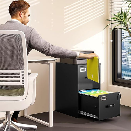 2 Drawer File Cabinet with Lock Vertical Filing Storage Cabinet Office Home - Image 2