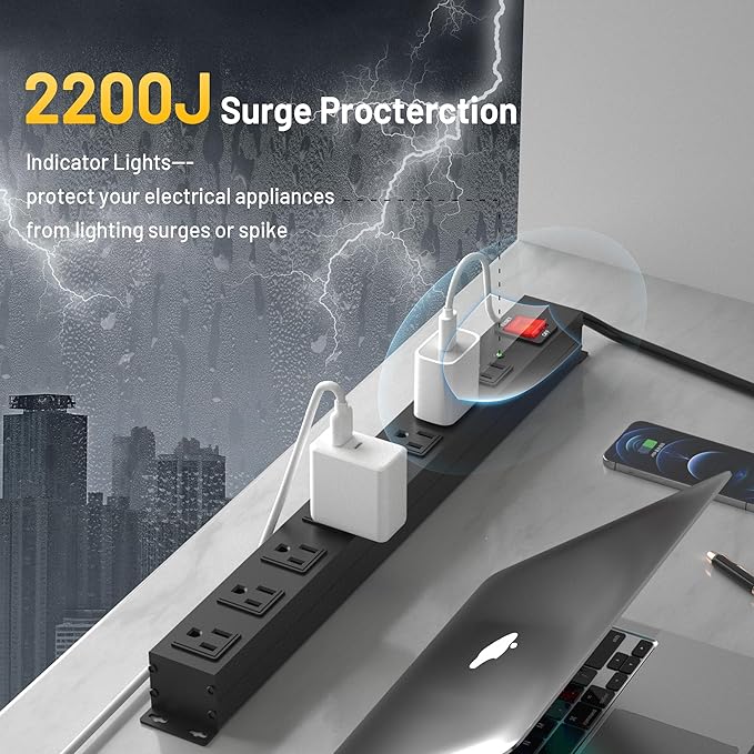 KF 8 Outlet Heavy Duty Power Strip Surge Protector, 2100J Surge Protection - Image 2